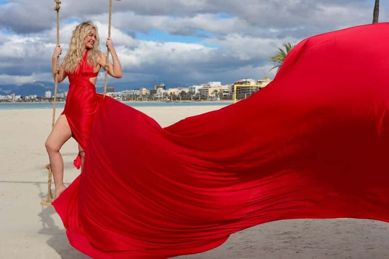 Flying Dress Photo Shoot in Mallorca elegant pictures by the sea, cathedral - What to Expect From This Flying Dress Photo Shoot