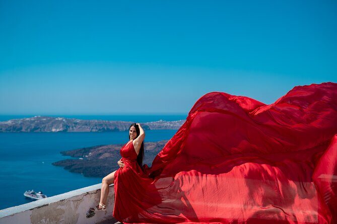 Flying Dress Photoshoot in Oia Private entry to Blue Dome - The Sum Up