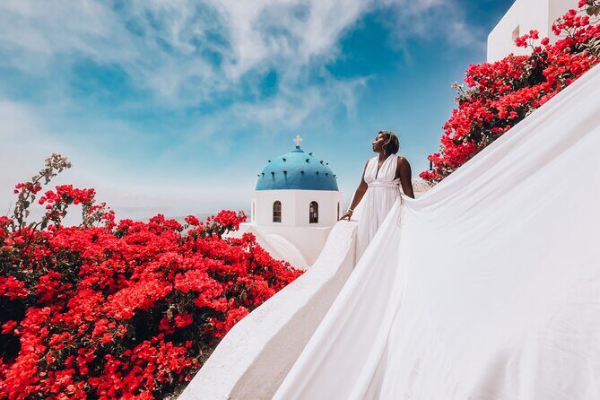 Flying Dress Photoshoot in Santorini with Hotel Pickup - What to Expect from the Itinerary
