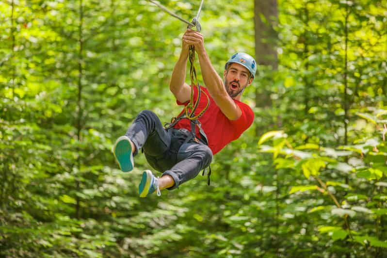 From Montreal: Treetop Trek, Ziplines + beach or waterfall. - Key Points