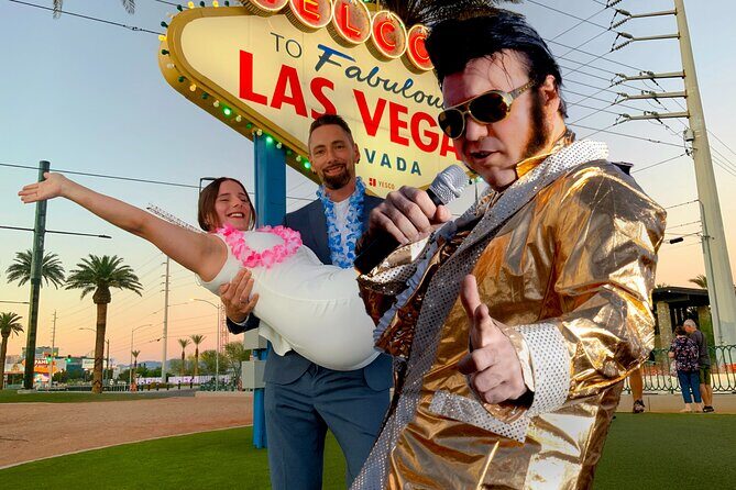Gold Elvis Wedding or Vow Renewal at Las Vegas Sign - Key Points