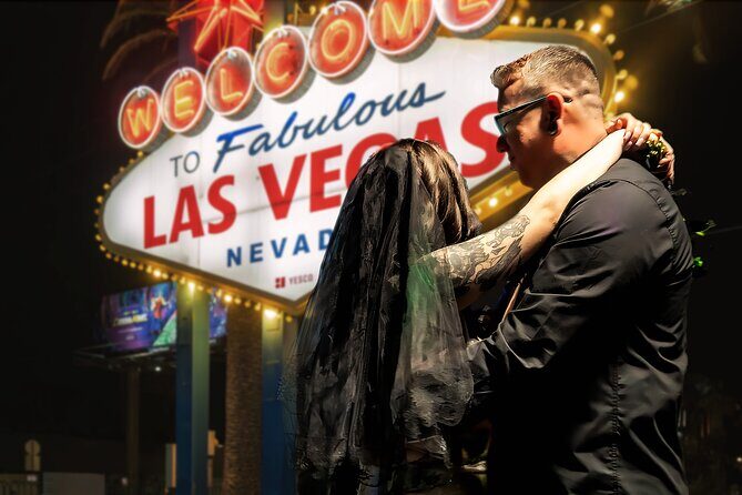 Goth Wedding or Vow Renewal at Vegas Sign with Props and Photos - Key Points