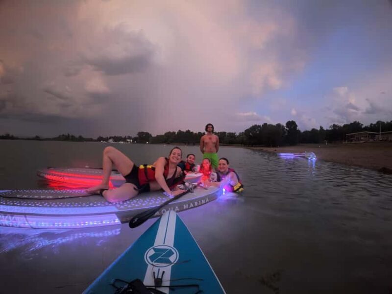 Lyon: Sunset Apéro on a lighted paddleboard at Miribel Jonage Park - A Calm, Scenic Glide on Lighted Paddleboards