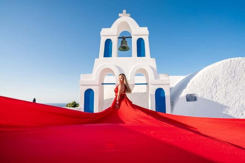 Private Flying Dress Photoshoot Santorini With Pickup - Experience the Charm of a Flying Dress Photoshoot in Santorini