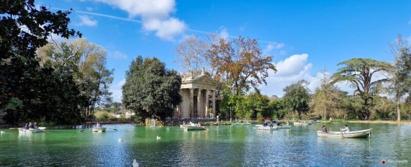 ROME: Villa Borghese Lake tour by boat with independent rowing + aperitif - Key Points