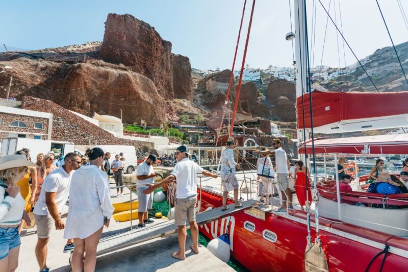 Santorini: Catamaran Tour with BBQ Dinner, Drinks, and Music - FAQ