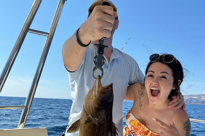 Santorini Fishing Private Cruise boat tour - BBQ, Snorkeling - Drinks, Snacks, and Comfort on a Private Charter