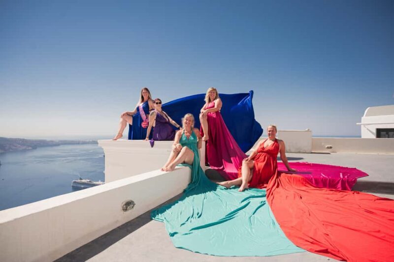 Santorini: Group Flying Dress Photoshoot with Pickup - Ready to Capture Your Santorini Moment?