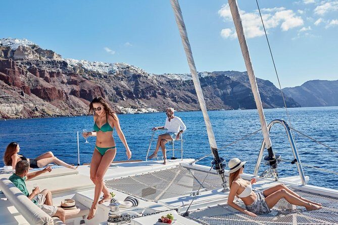 Santorini Sunset Luxury Sailing Catamaran Cruise with BBQ, drinks, transfer - The Itinerary Breakdown